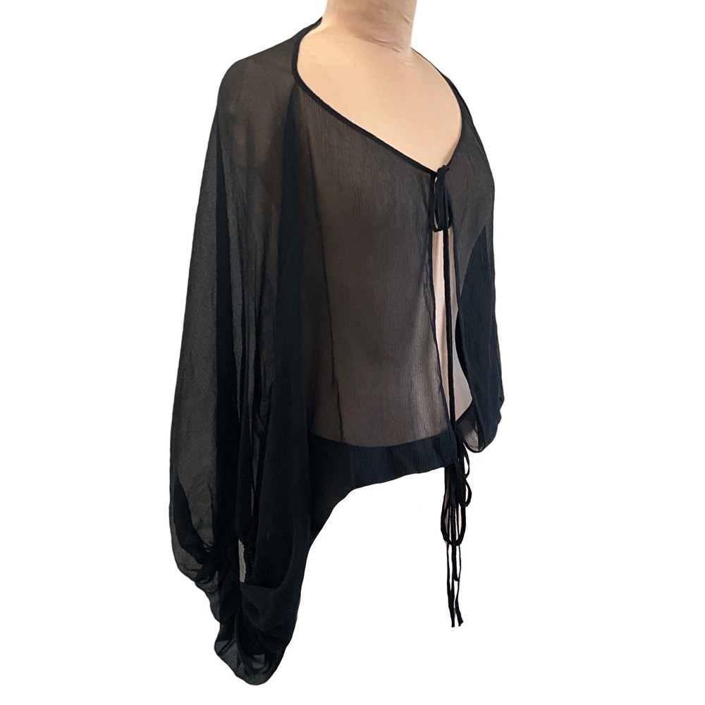 MaxAzria Collection Silk Chiffon Sheer Tie Front Shrug Bolero Black Size XS NWT - Picture 6 of 12